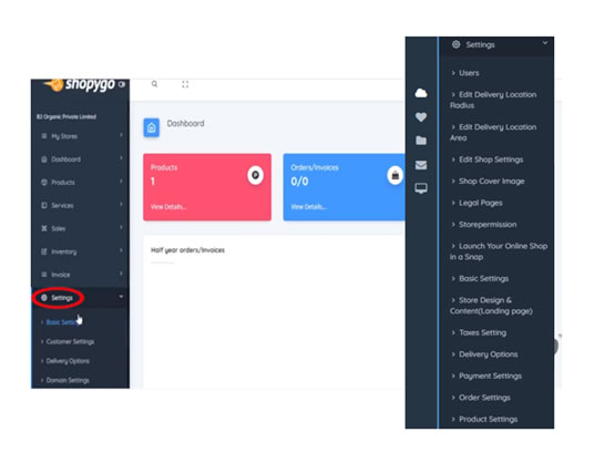 Customize you store settings in your admin dashboard through Shopygo