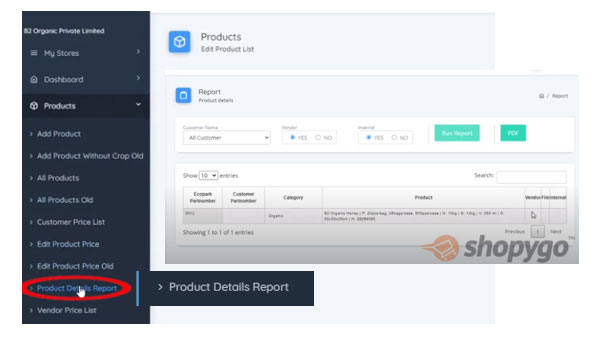 Check and update the product details through reports:Shopygo guide