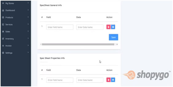 Detailed product info, add and customize all the general information and properties from shopygo